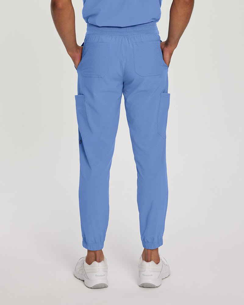 Ceil Blue - White Cross Fit Men's 6 Pocket Jogger Scrub Pant for Nursing