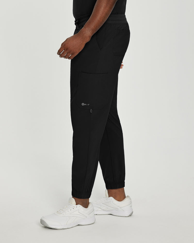 Black - White Cross Fit Men's 6 Pocket Jogger Scrub Pant for Nursing
