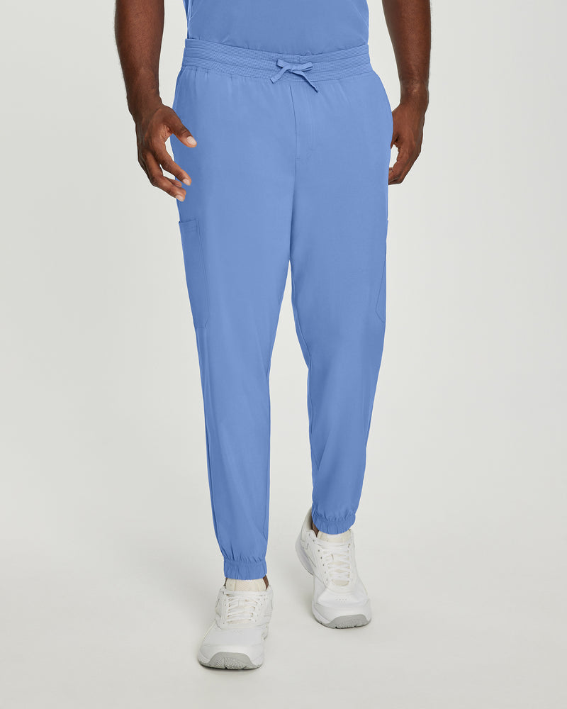 Ceil Blue - White Cross Fit Men's 6 Pocket Jogger Scrub Pant for Nursing