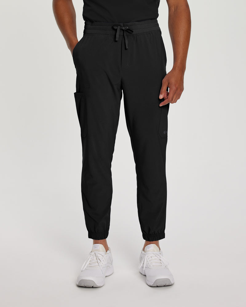 Black - White Cross Fit Men's 6 Pocket Jogger Scrub Pant for Nursing