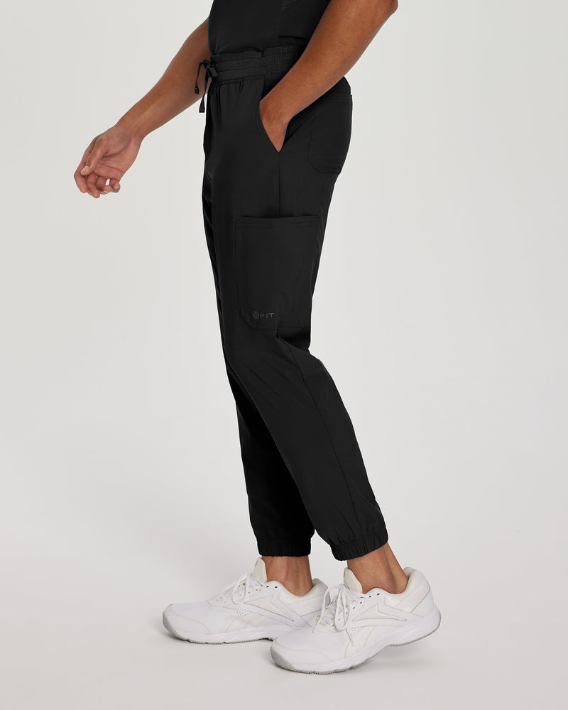 Black - White Cross Fit Men's 6 Pocket Jogger Scrub Pant for Nursing