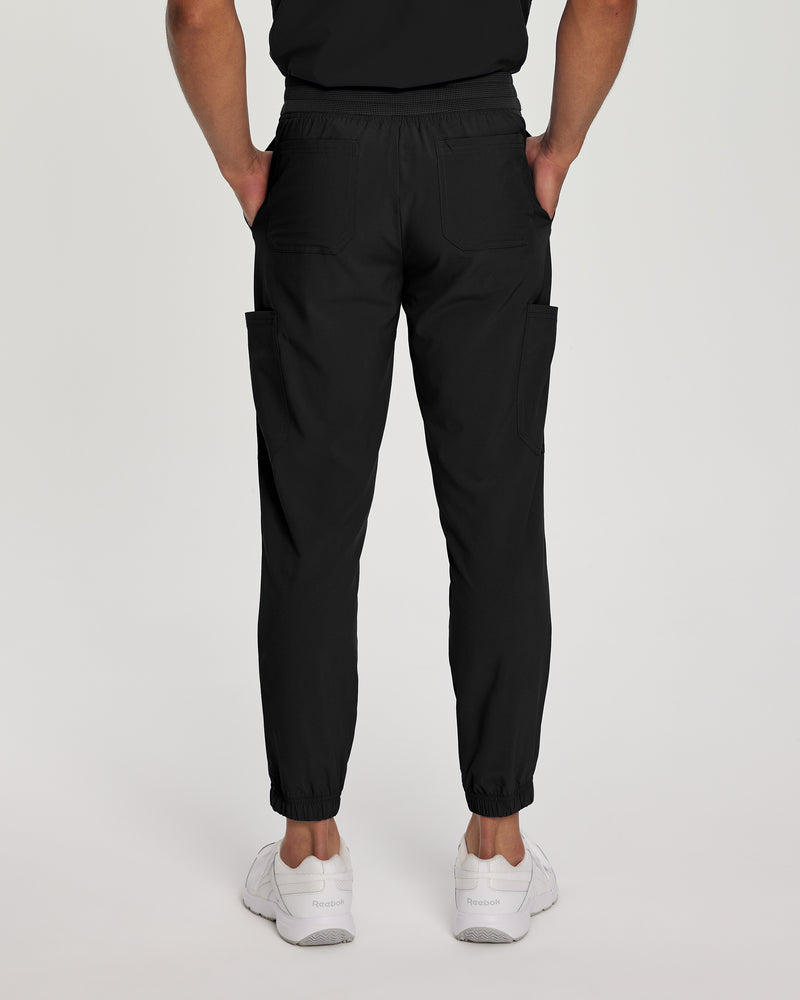 Black - White Cross Fit Men's 6 Pocket Jogger Scrub Pant for Nursing