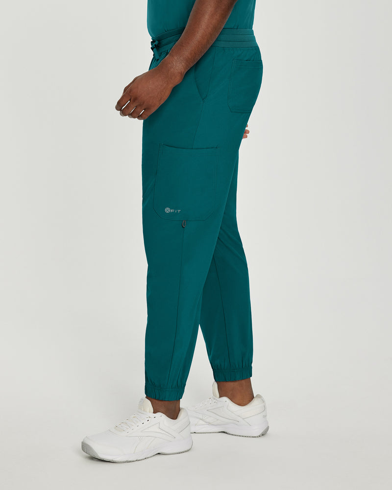 Caribbean Blue - White Cross Fit Men's 6 Pocket Jogger Scrub Pant for Nursing