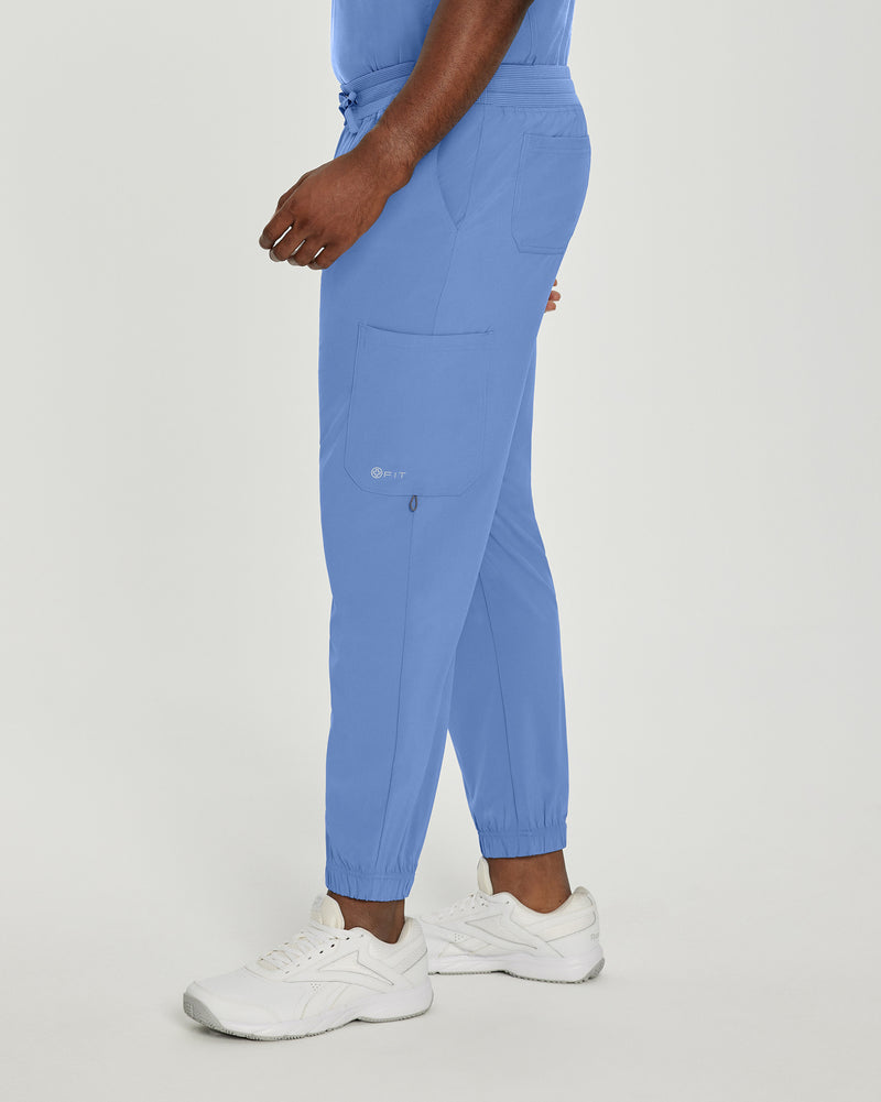 Ceil Blue - White Cross Fit Men's 6 Pocket Jogger Scrub Pant for Nursing