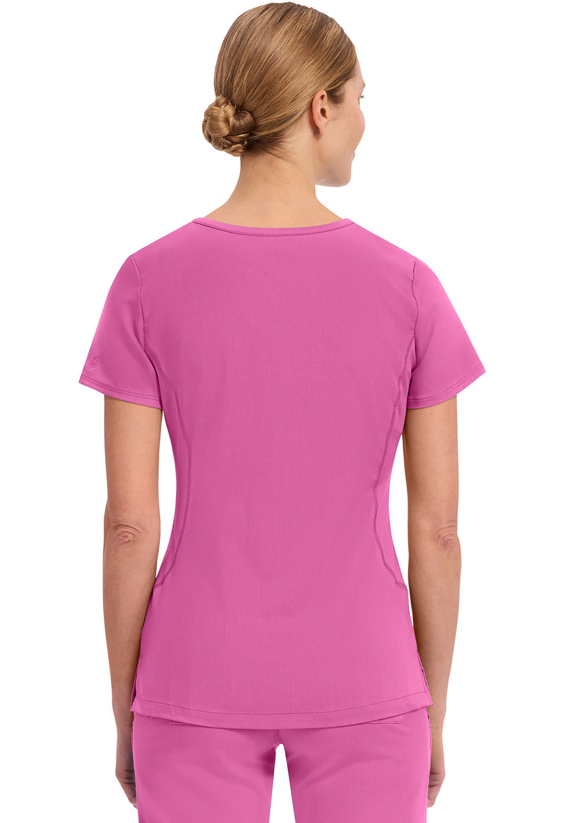 Shocking Pink - Healing Hands Purple Label Women Scrub Top - Back View