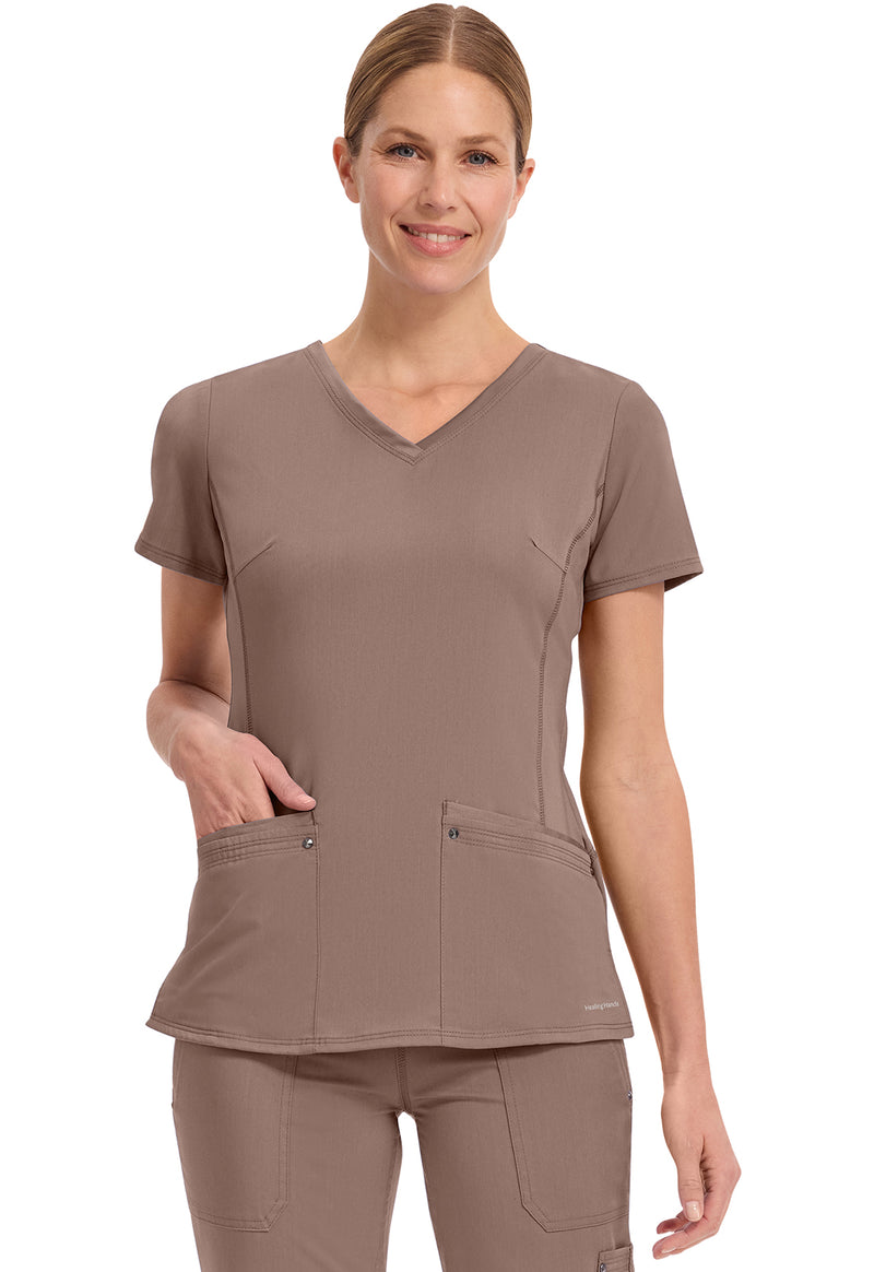 Santa Fe Tan - Healing Hands Purple Label Women Scrub Top - Front View