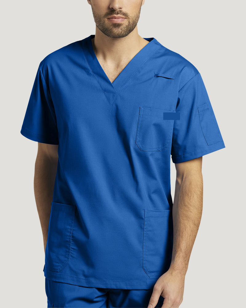 Royal Blue - White Cross Duo Men's 3 Pocket V-Neck Scrub Top for Nursing