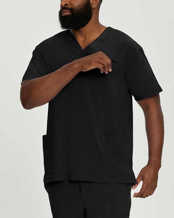 White Cross Fit Men's 3 Pocket V-Neck Moisture Wicking Scrub Top for Nursing