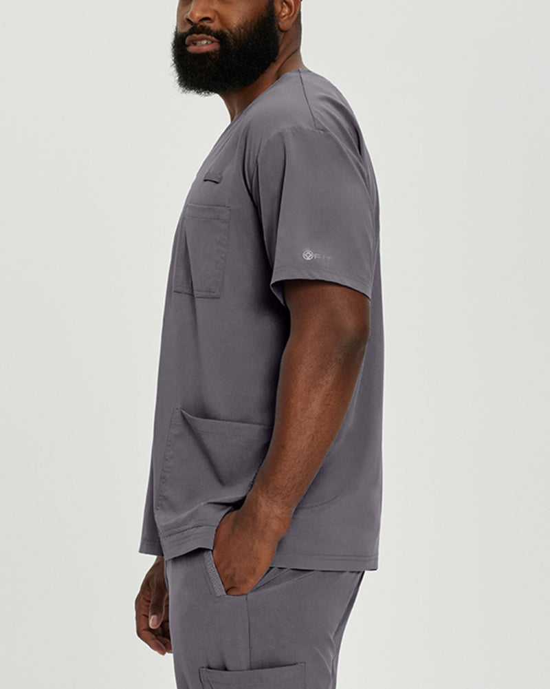 Pewter - White Cross Fit Men's 3 Pocket V-Neck Moisture Wicking Scrub Top for Nursing