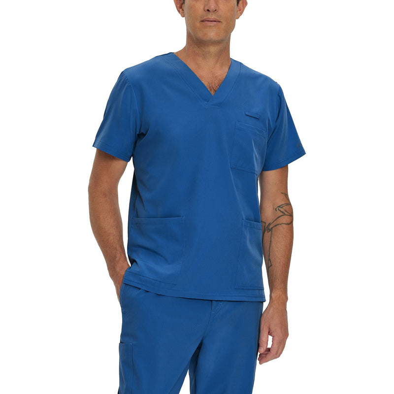 Royal Blue - White Cross Men's Scrub Tops - Front View