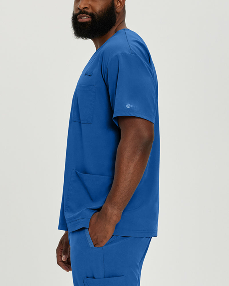 Royal Blue - White Cross Fit Men's 3 Pocket V-Neck Moisture Wicking Scrub Top for Nursing