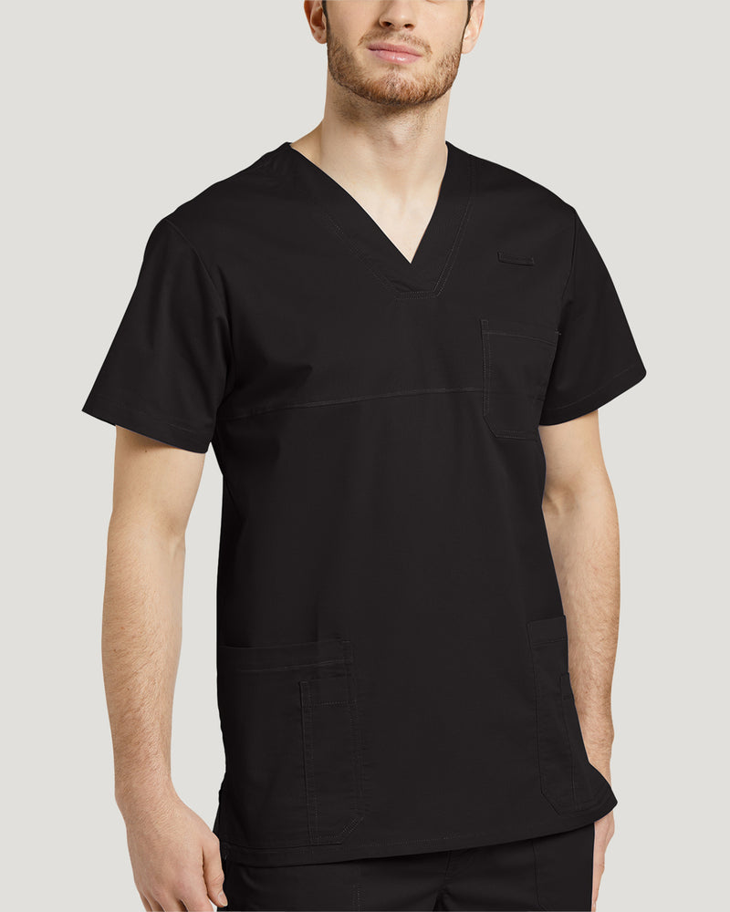 Black - White Cross Allure Men's 3 Pocket V-Neck Scrub Top for Nursing