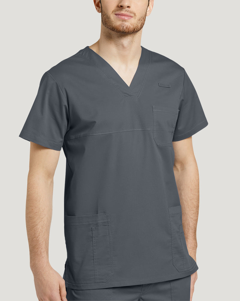 Pewter - White Cross Allure Men's 3 Pocket V-Neck Scrub Top for Nursing