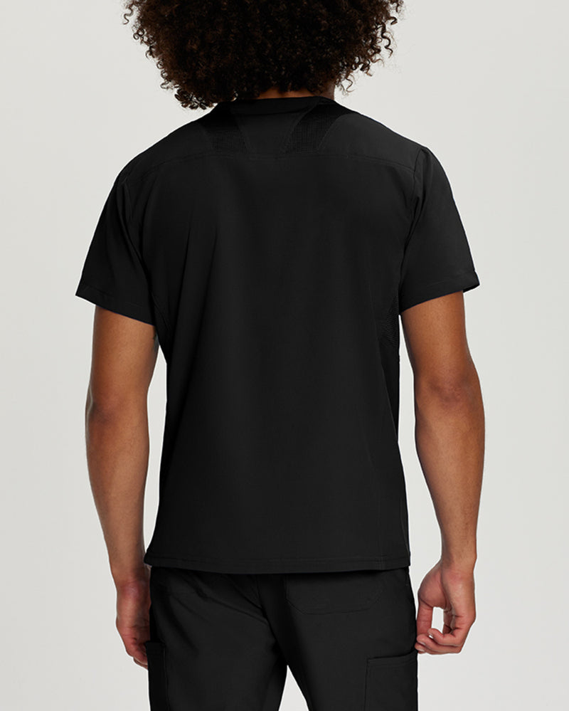 Black - White Cross Fit Men's 3 Pocket V-Neck Mesh Panel Moisture Wicking Scrub Top for Nursing