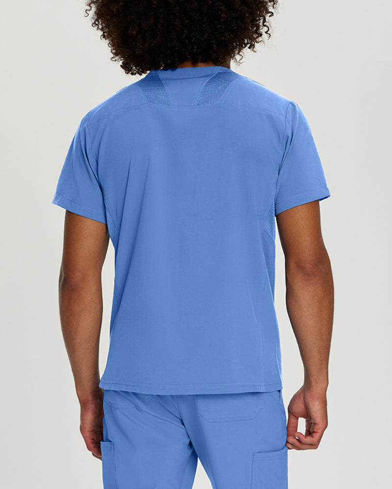 Ceil Blue - White Cross Fit Men's 3 Pocket V-Neck Mesh Panel Moisture Wicking Scrub Top for Nursing