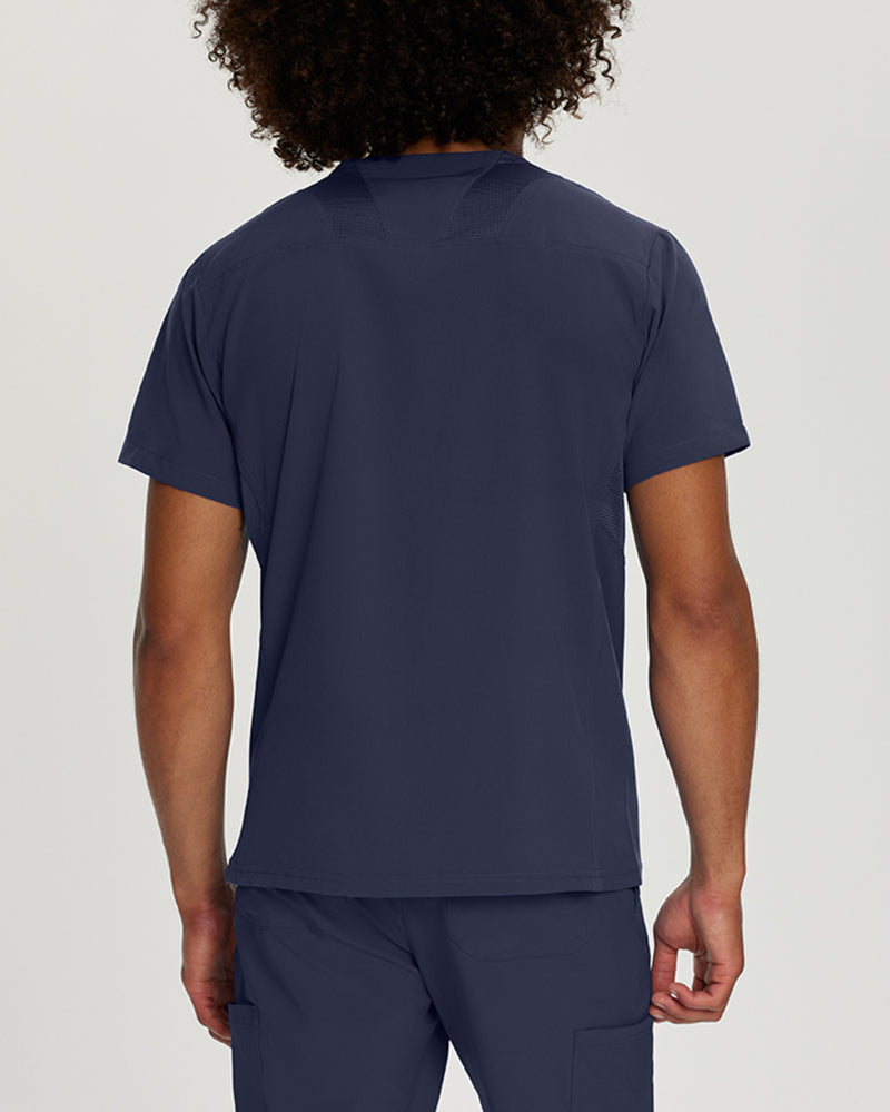 Navy - White Cross Fit Men's 3 Pocket V-Neck Mesh Panel Moisture Wicking Scrub Top for Nursing