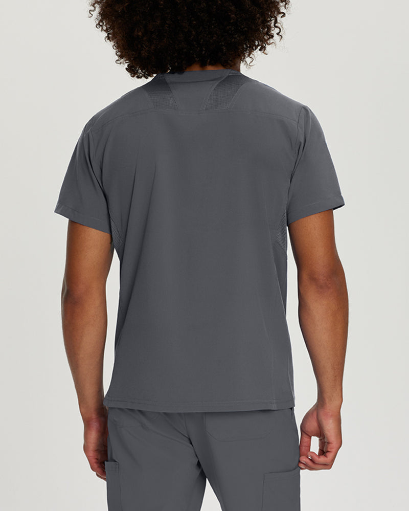 Pewter - White Cross Fit Men's 3 Pocket V-Neck Mesh Panel Moisture Wicking Scrub Top for Nursing