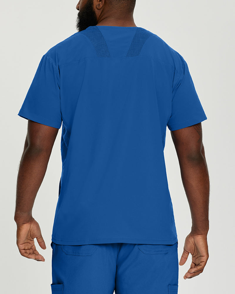 Royal Blue - White Cross Fit Men's 3 Pocket V-Neck Mesh Panel Moisture Wicking Scrub Top for Nursing