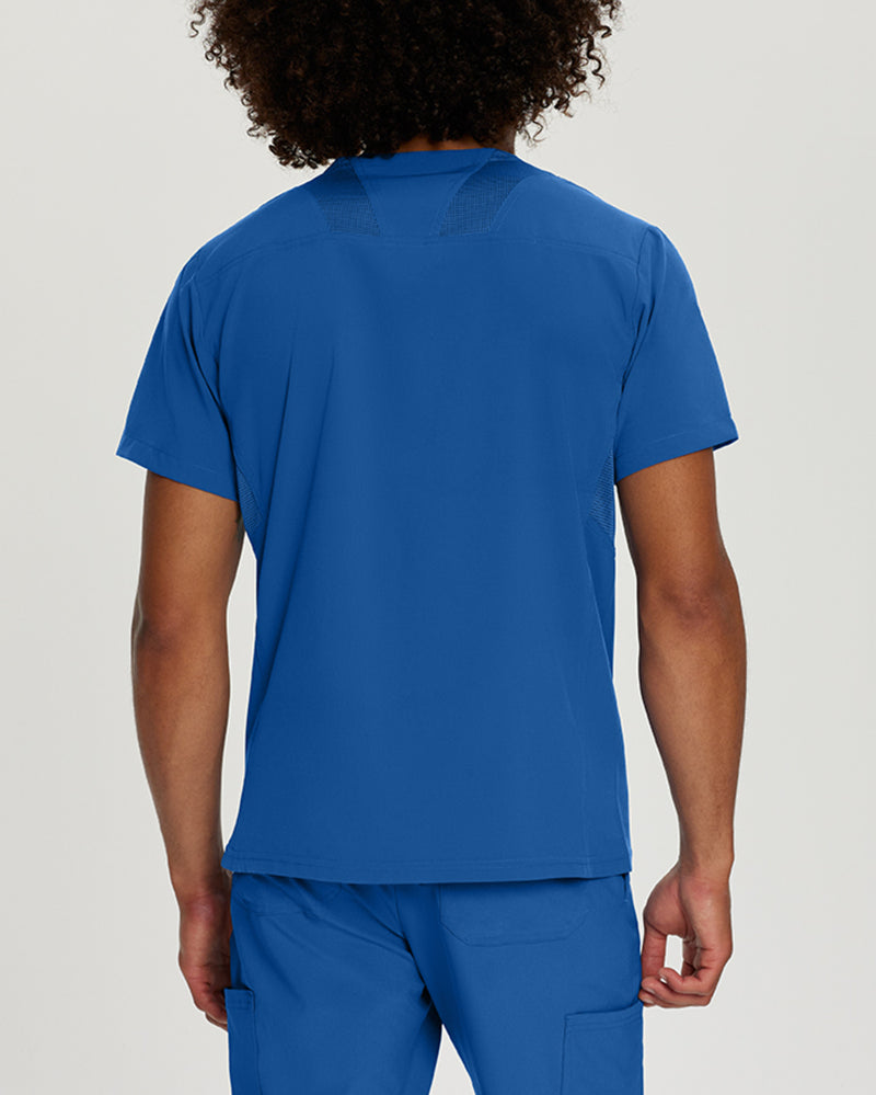 Royal Blue - White Cross Fit Men's 3 Pocket V-Neck Mesh Panel Moisture Wicking Scrub Top for Nursing