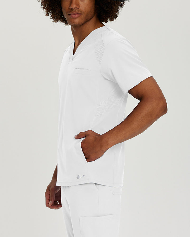 White - White Cross Fit Men's 3 Pocket V-Neck Mesh Panel Moisture Wicking Scrub Top for Nursing