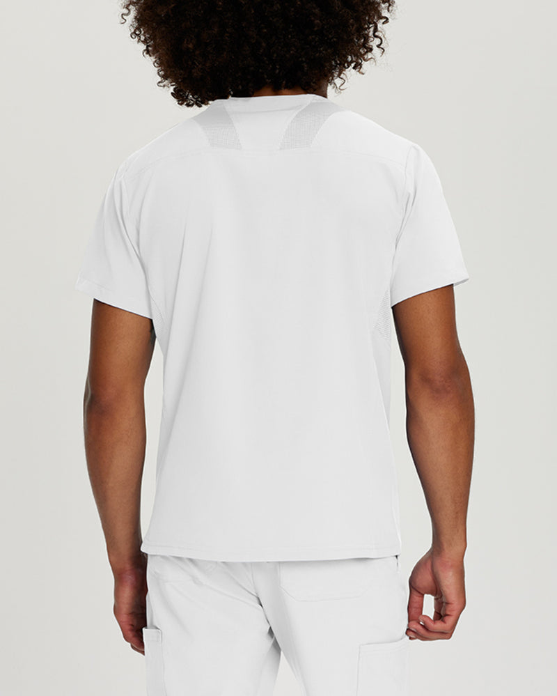 White - White Cross Fit Men's 3 Pocket V-Neck Mesh Panel Moisture Wicking Scrub Top for Nursing