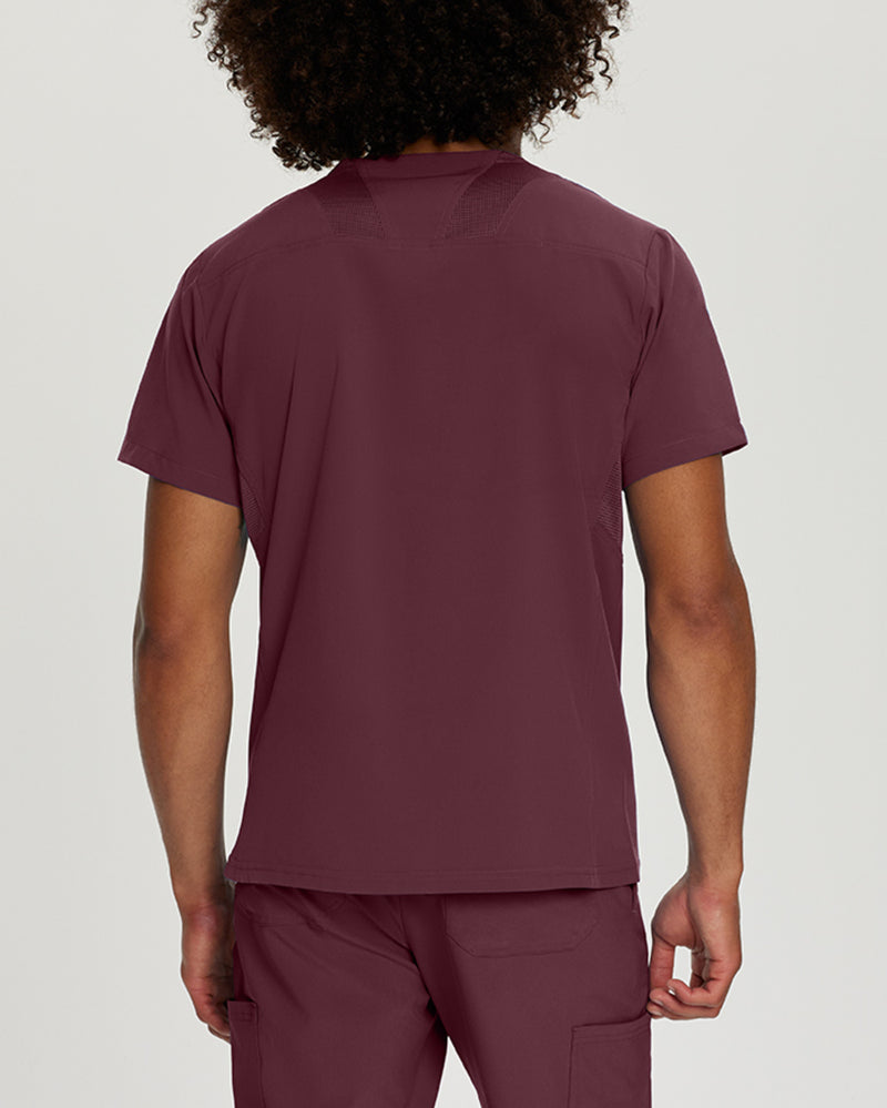 Wine - White Cross Fit Men's 3 Pocket V-Neck Mesh Panel Moisture Wicking Scrub Top for Nursing