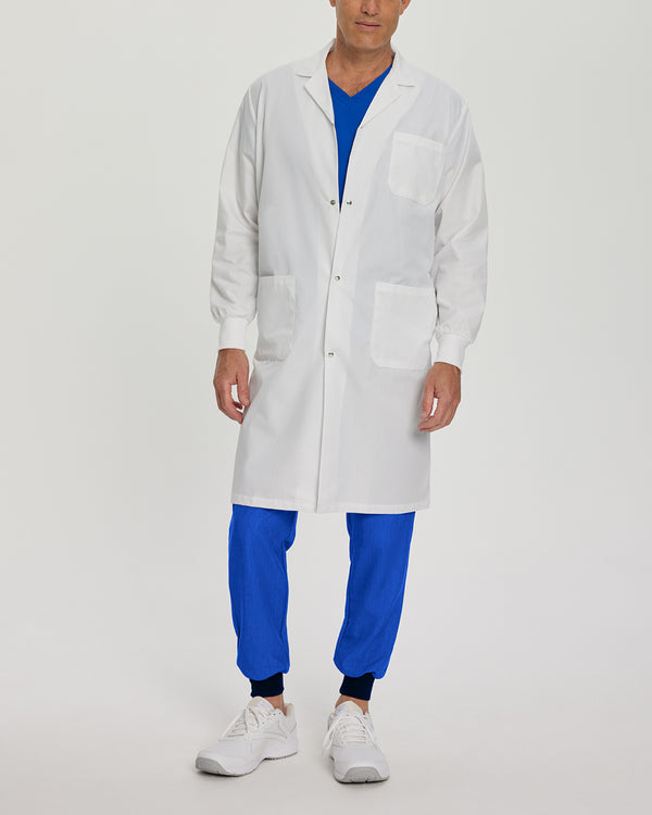 White Cross Core Unisex Snap Front Rib Cuff Medical Lab Coat for Healthcare Professionals