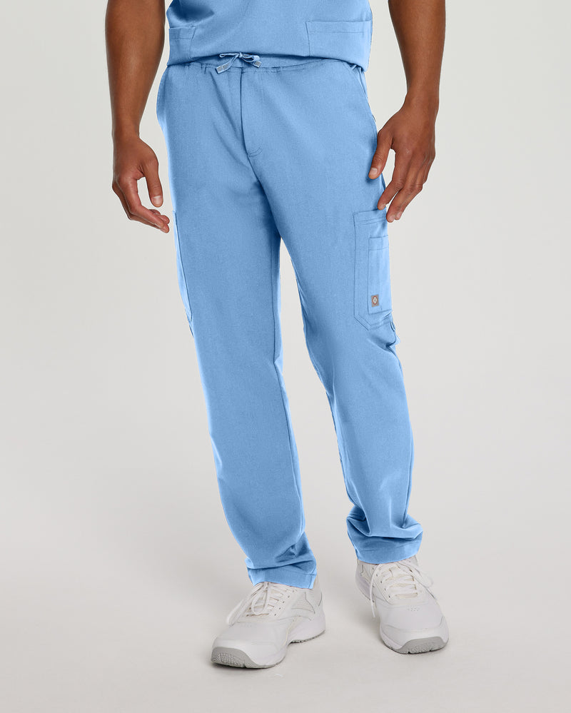 Ceil Blue - White Cross V-Tess Men's 7 Pocket Cargo Scrub Pants for Nursing
