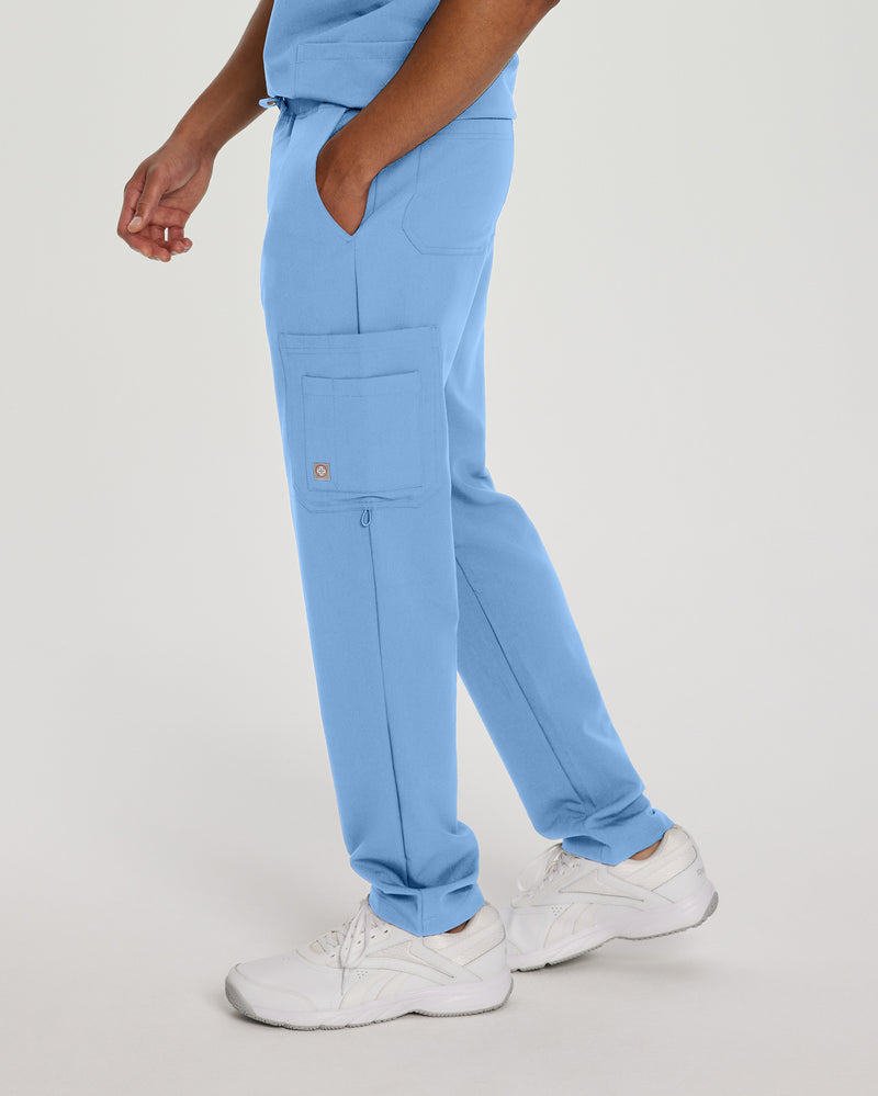 Ceil Blue - White Cross V-Tess Men's 7 Pocket Cargo Scrub Pants for Nursing