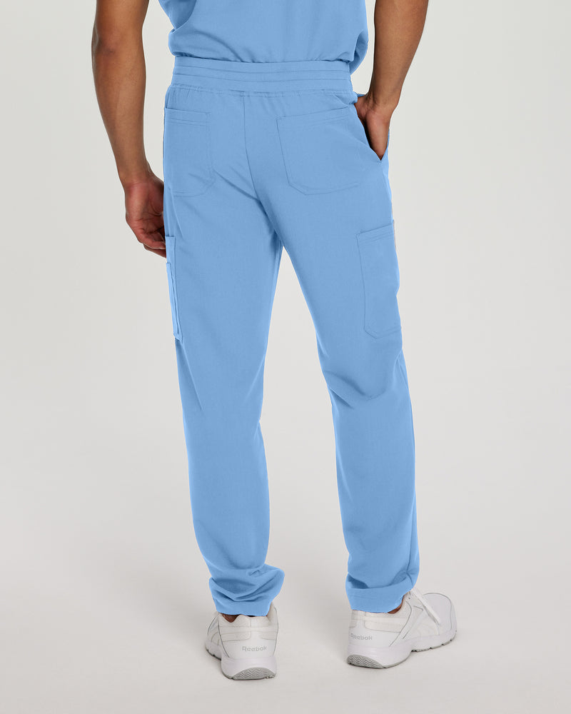 Ceil Blue - White Cross V-Tess Men's 7 Pocket Cargo Scrub Pants for Nursing