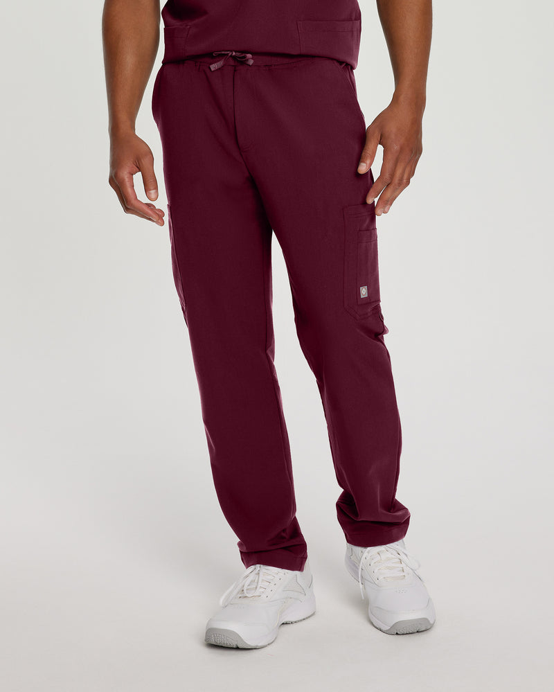 Wine - White Cross V-Tess Men's 7 Pocket Cargo Scrub Pants for Nursing