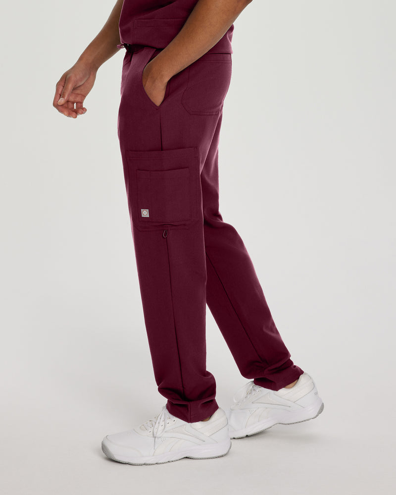 Wine - White Cross V-Tess Men's 7 Pocket Cargo Scrub Pants for Nursing