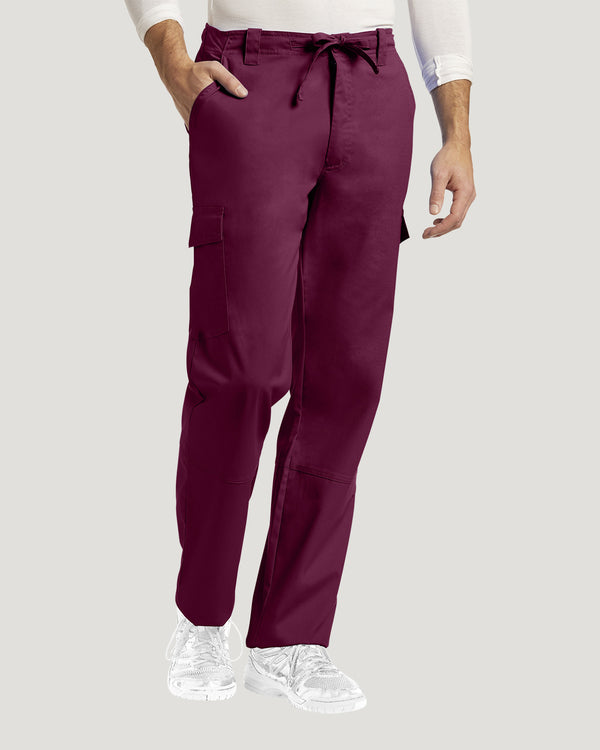 Burgundy - White Cross Duo Men's Cargo Scrub Pants for Nursing