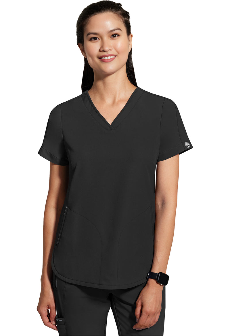 BLACK - Healing Hands 360 Women Scrub Top - Front View