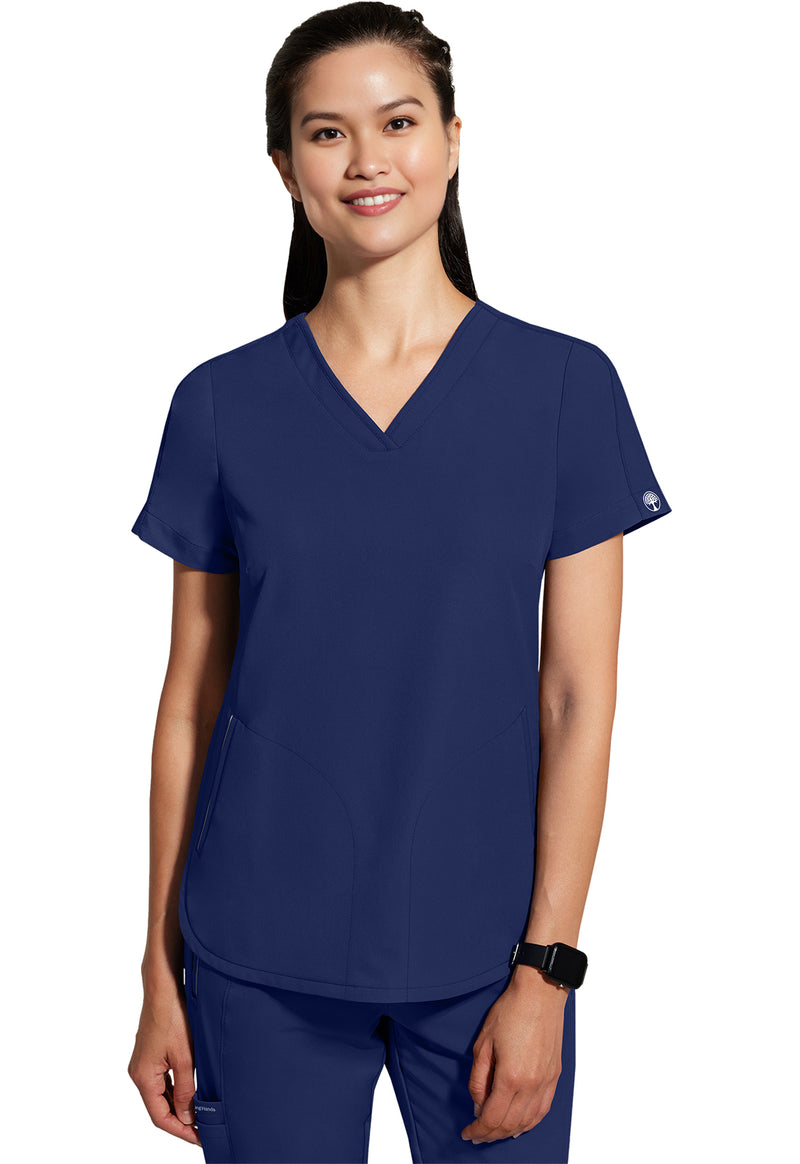 Navy - Healing Hands 360 Women Scrub Top - Front View