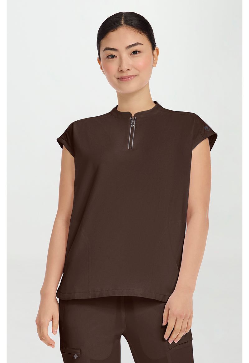 Dark Chocolate - Healing Hands 360 Women Scrub Top - Front View
