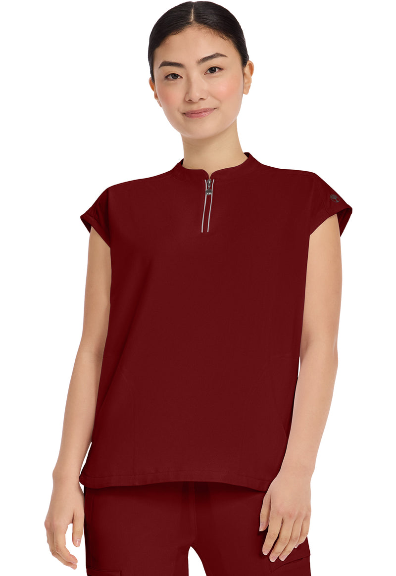 Garnet Red - Healing Hands 360 Women Scrub Top - Front View
