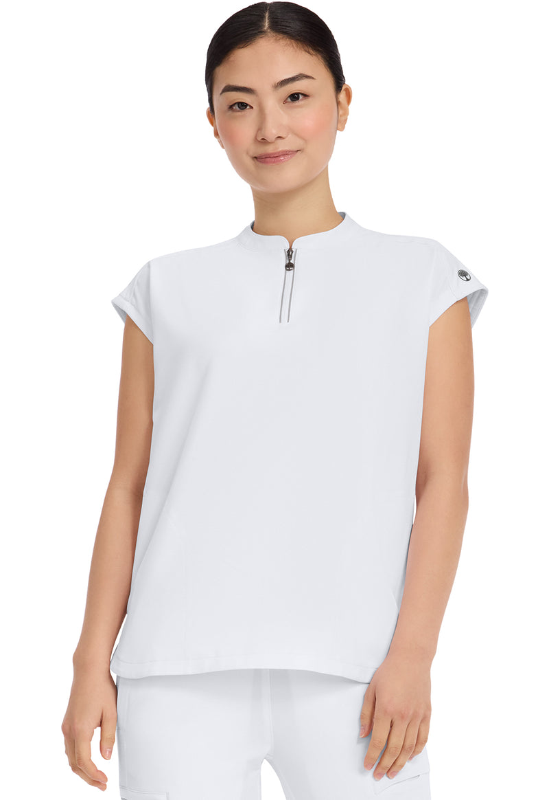 WHITE - Healing Hands 360 Women Scrub Top - Front View
