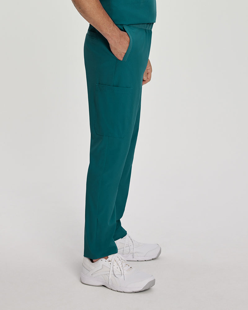 Caribbean Blue - White Cross Fit Men's 6 Pocket Yoga Waist Cargo Scrub Pants for Nursing