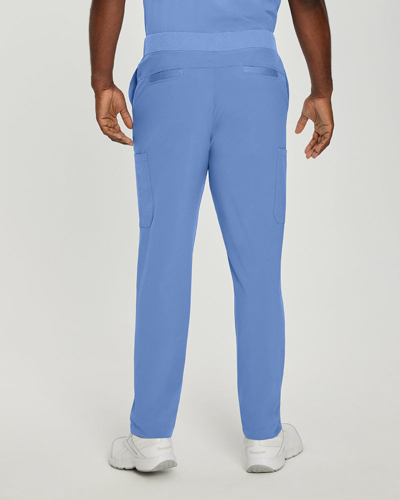 Ceil Blue - White Cross Fit Men's 6 Pocket Yoga Waist Cargo Scrub Pants for Nursing