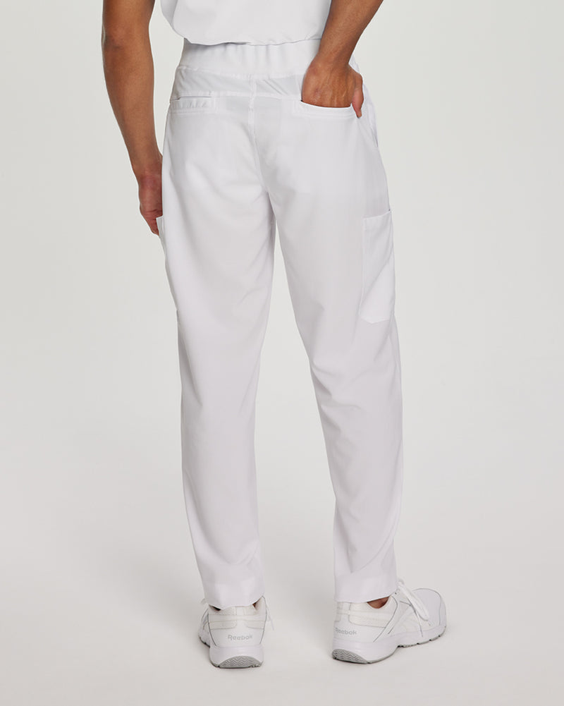 White - White Cross Fit Men's 6 Pocket Yoga Waist Cargo Scrub Pants for Nursing