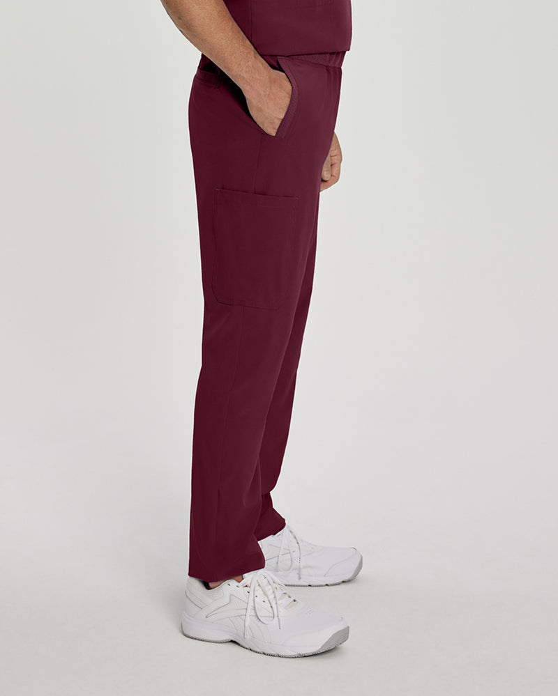 Wine - White Cross Fit Men's 6 Pocket Yoga Waist Cargo Scrub Pants for Nursing