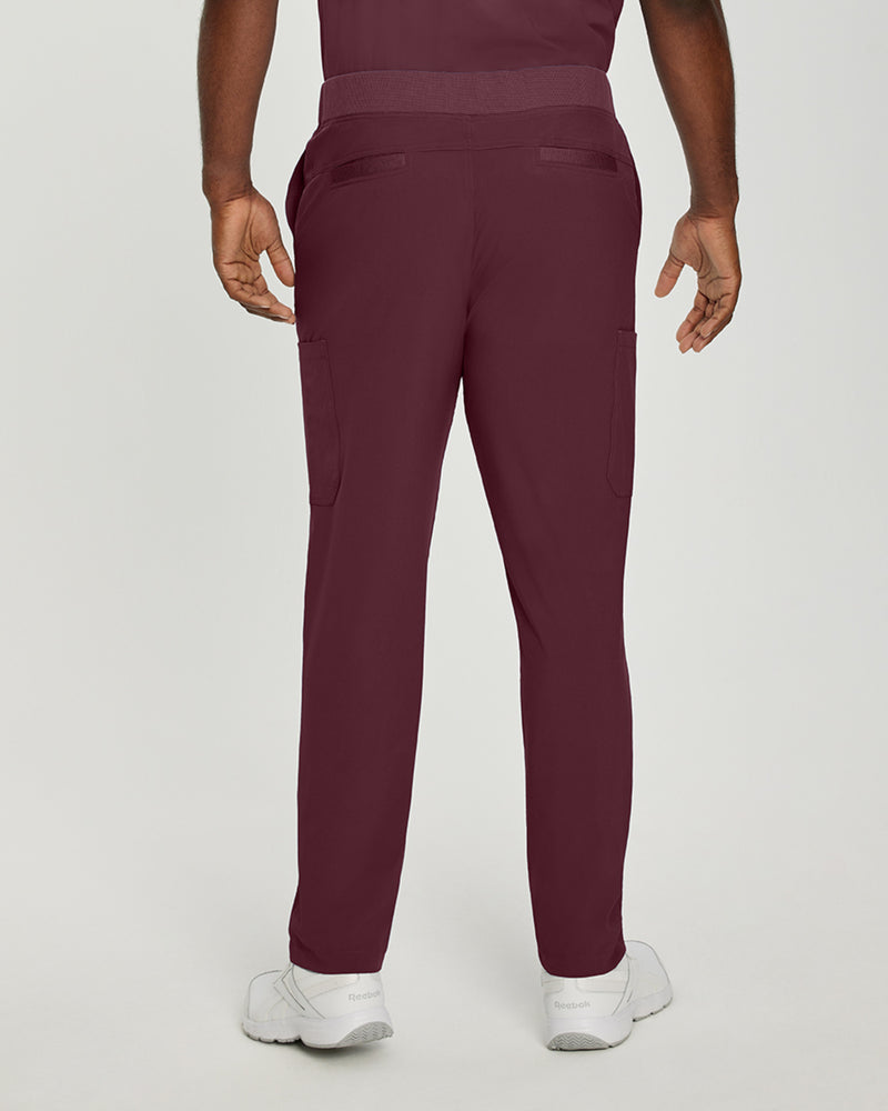 Wine - White Cross Fit Men's 6 Pocket Yoga Waist Cargo Scrub Pants for Nursing