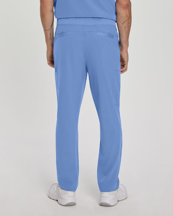 Ceil Blue - White Cross Fit Men's 6 Pocket Yoga Waist Cargo Scrub Pants for Nursing