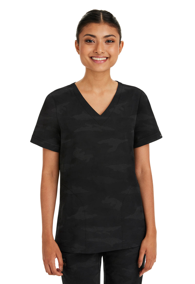 BLACK - Healing Hands Purple Label Jacquard Women Scrub Top - Front View
