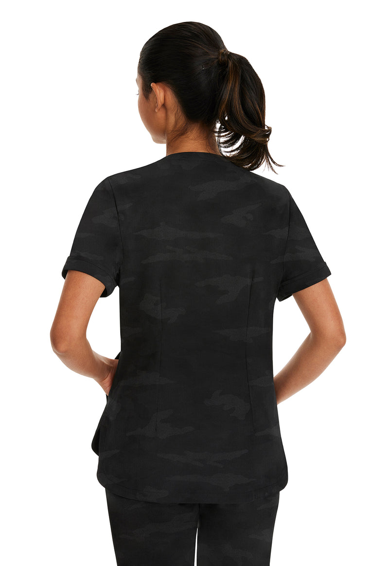 BLACK - Healing Hands Purple Label Jacquard Women Scrub Top - Back View