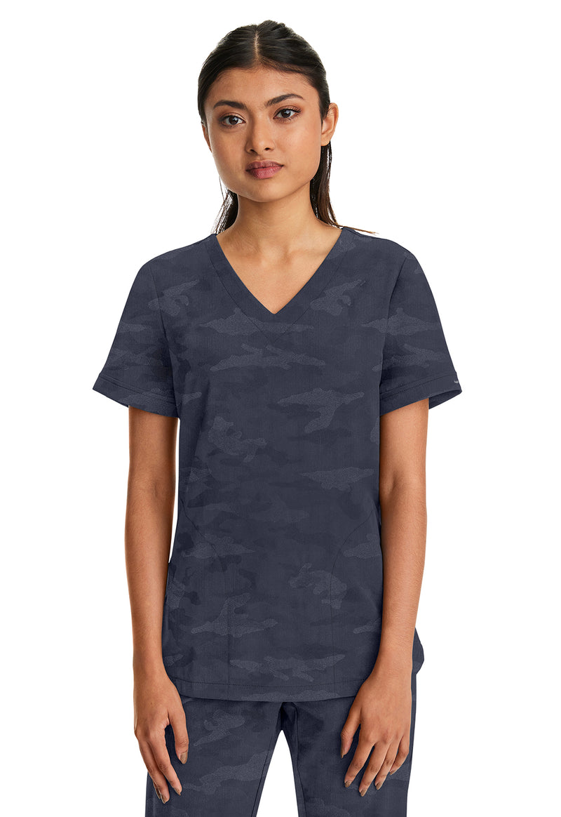 Pewter - Healing Hands Purple Label Jacquard Women Scrub Top - Front View