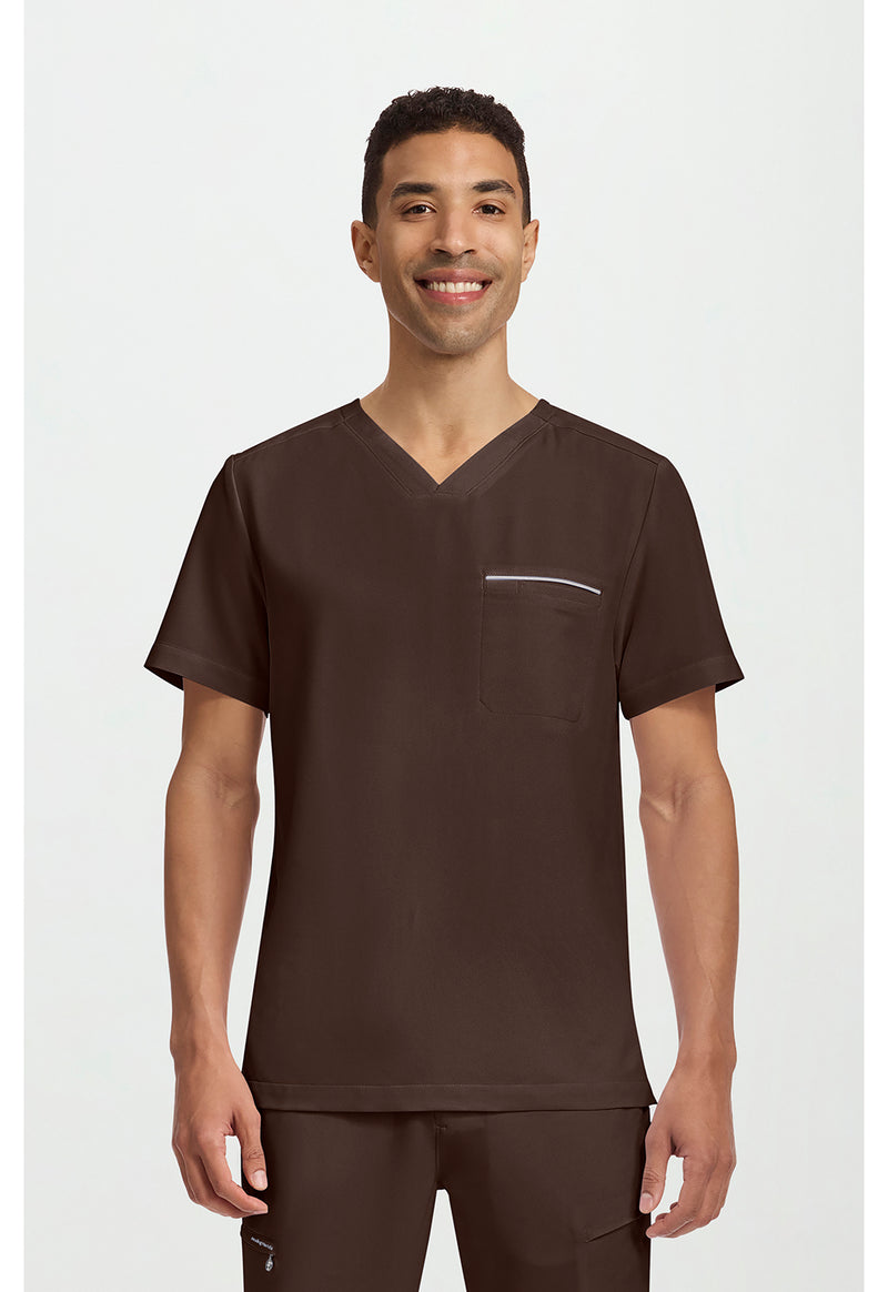 Dark Chocolate - Healing Hands 360 Men Scrub Top - Front View