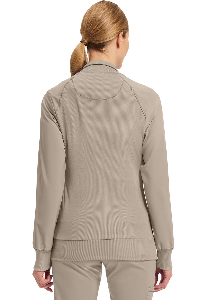 Khaki - Cherokee IN Infinity Women Scrub Jacket - Back View