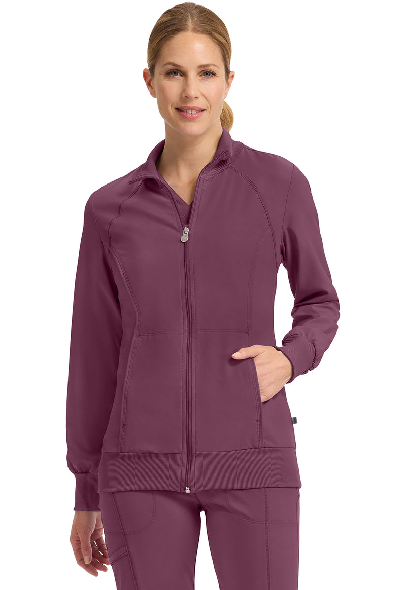 Wine - Cherokee IN Infinity Women Scrub Jacket - Front View